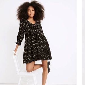 NWT Madewell Lucie V-Neck Smocked Mini Dress in Oval Dot